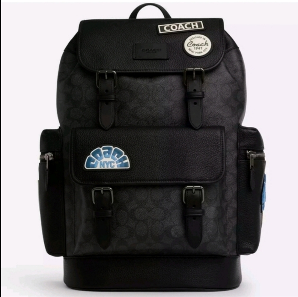 Coach Black Backpack with Multi Patch Details